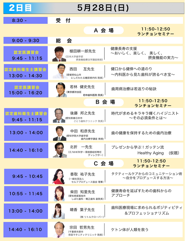 日本アンチエイジング歯科学会第12回名古屋学術大会プログラム2日目